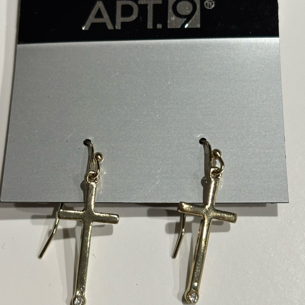 NWT APT. 9 Silver tone Cross Earrings with rhinestone - Picture 3 of 5